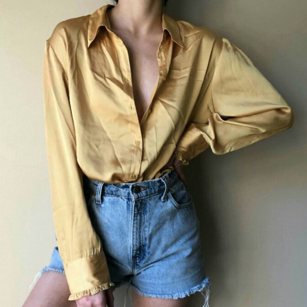 Liquid silk satin gold blouse